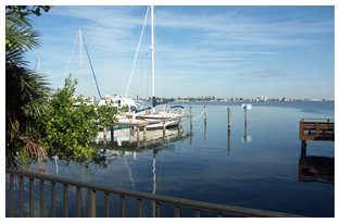 yacht next to waterfront resort